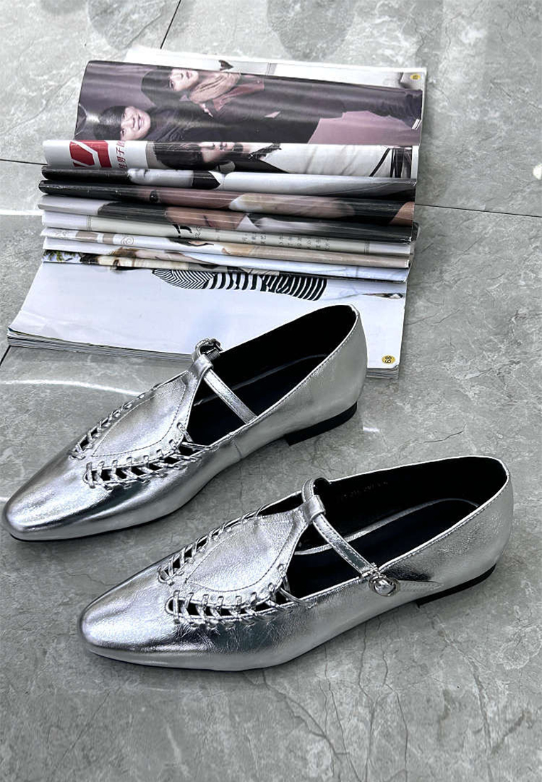 Summer pointed leather woven hollow flat shoes CA225042219SL