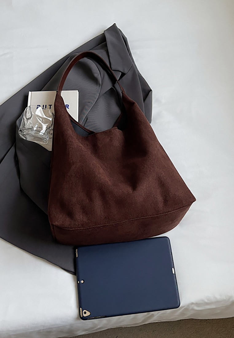 New Autumn Winter Commuter Suede Shoulder Tote Bucket Bag CA25110719BK