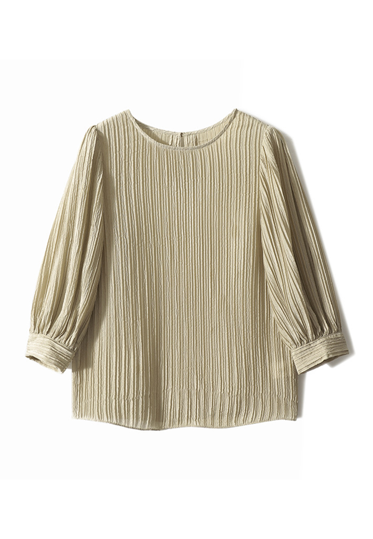 High end temperament pleated silk casual top CA090819