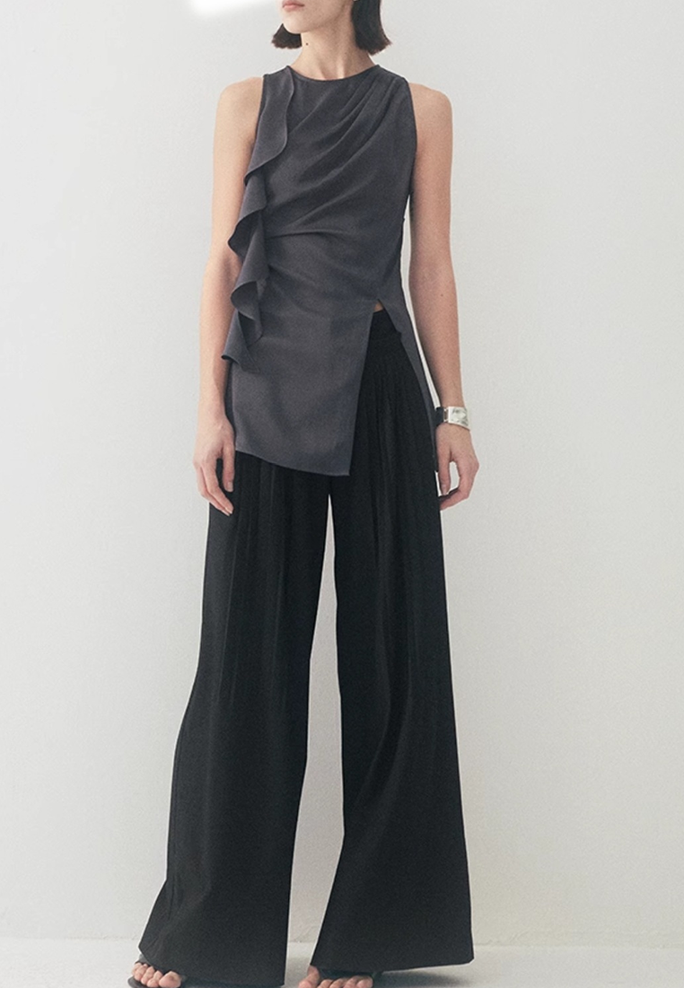 2025 Summer New Style Ruffle Vest Double-faced Satin CA25032719GY