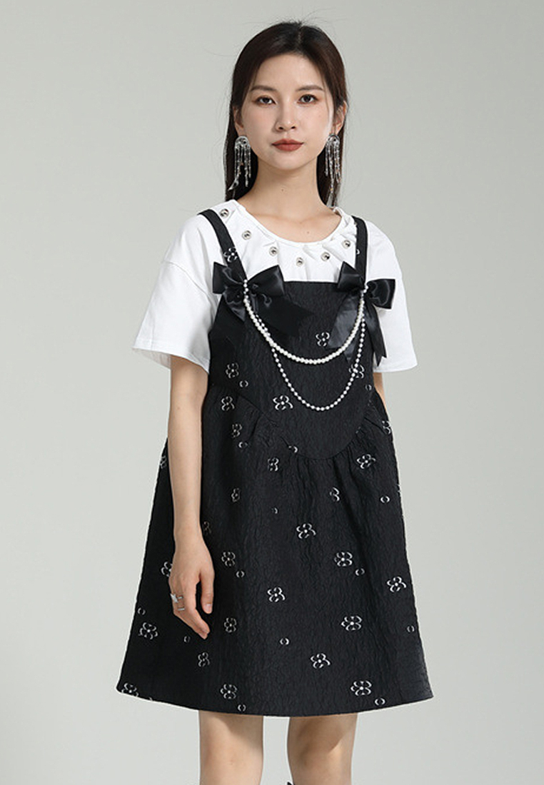 2024 High waisted suspender doll skirt jacquard dress CA24030119BK