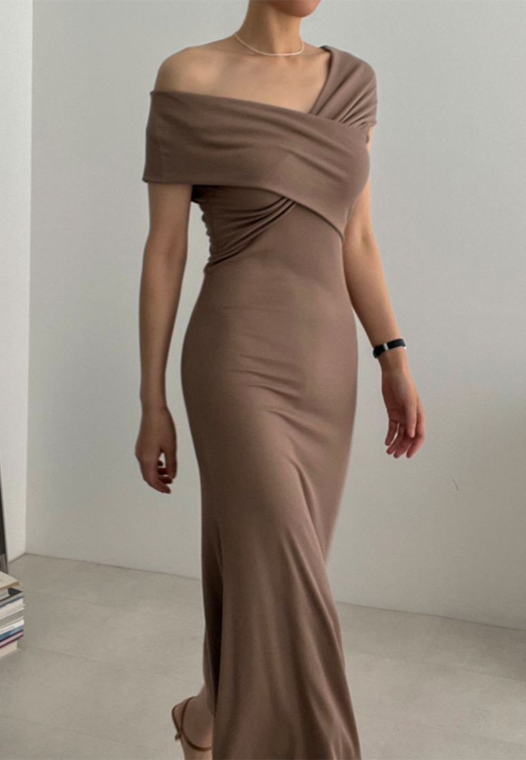 Korean style off shoulder long dress c