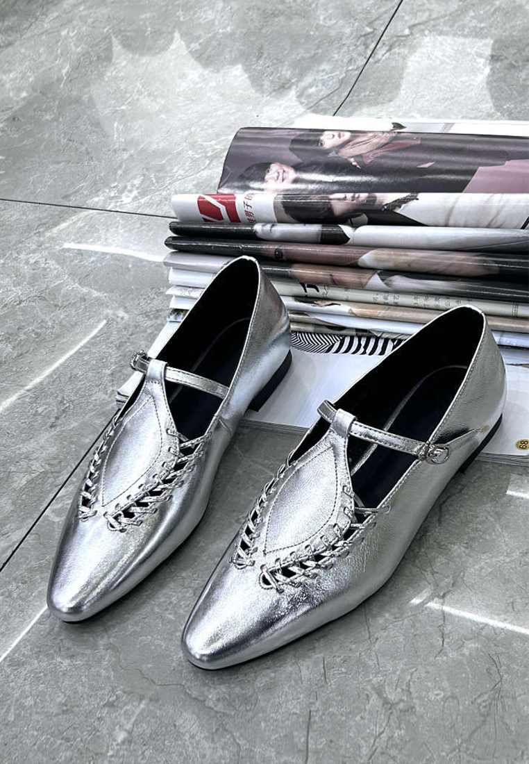 Summer pointed leather woven hollow flat shoes CA225042219SL