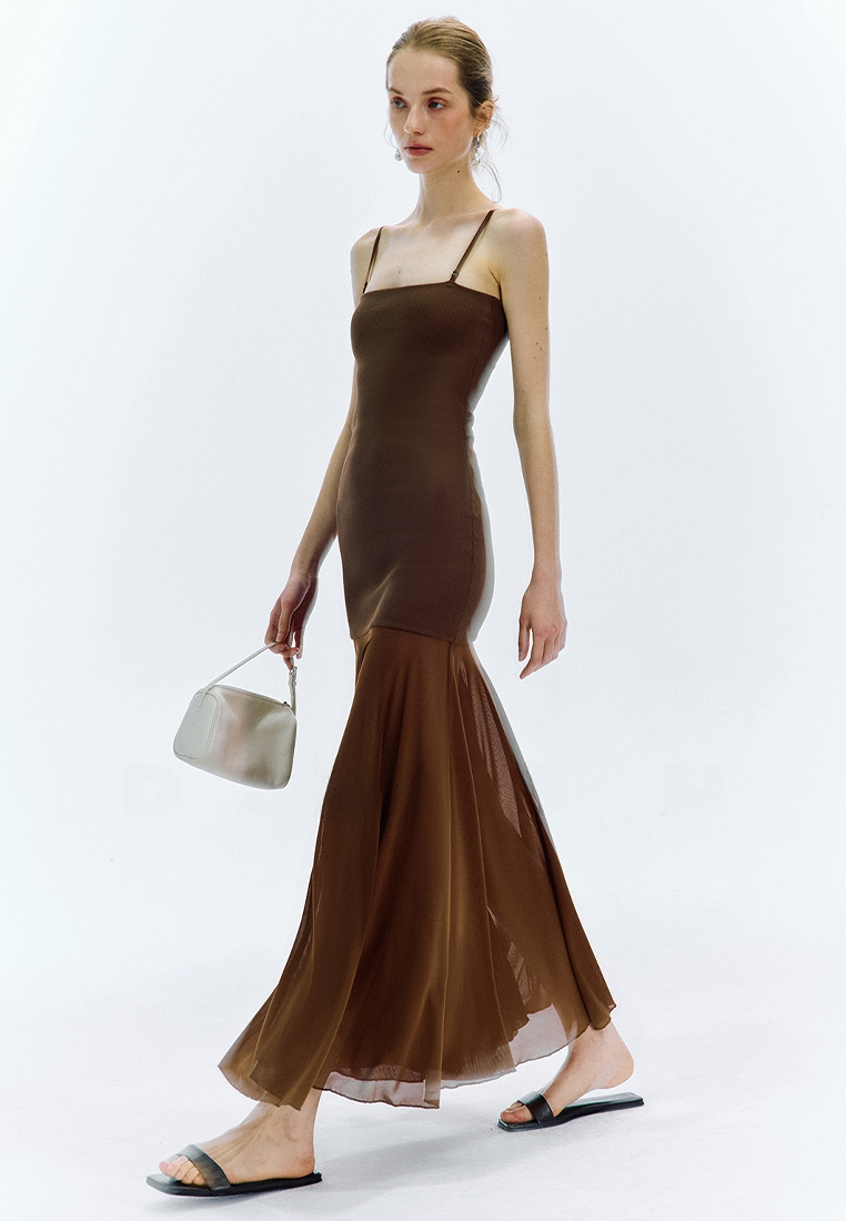 Summer Spliced Mesh Suspender Dress CA25061719BK