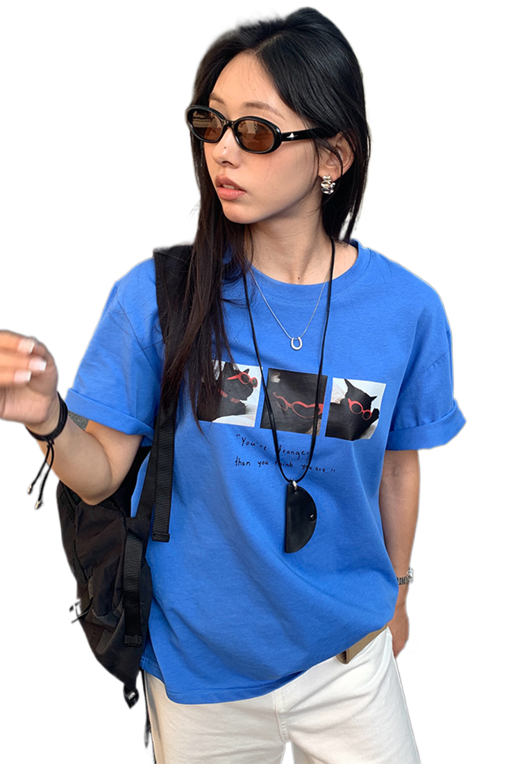 Summer Printed Simple Round Neck T-shirt CA25042919BL