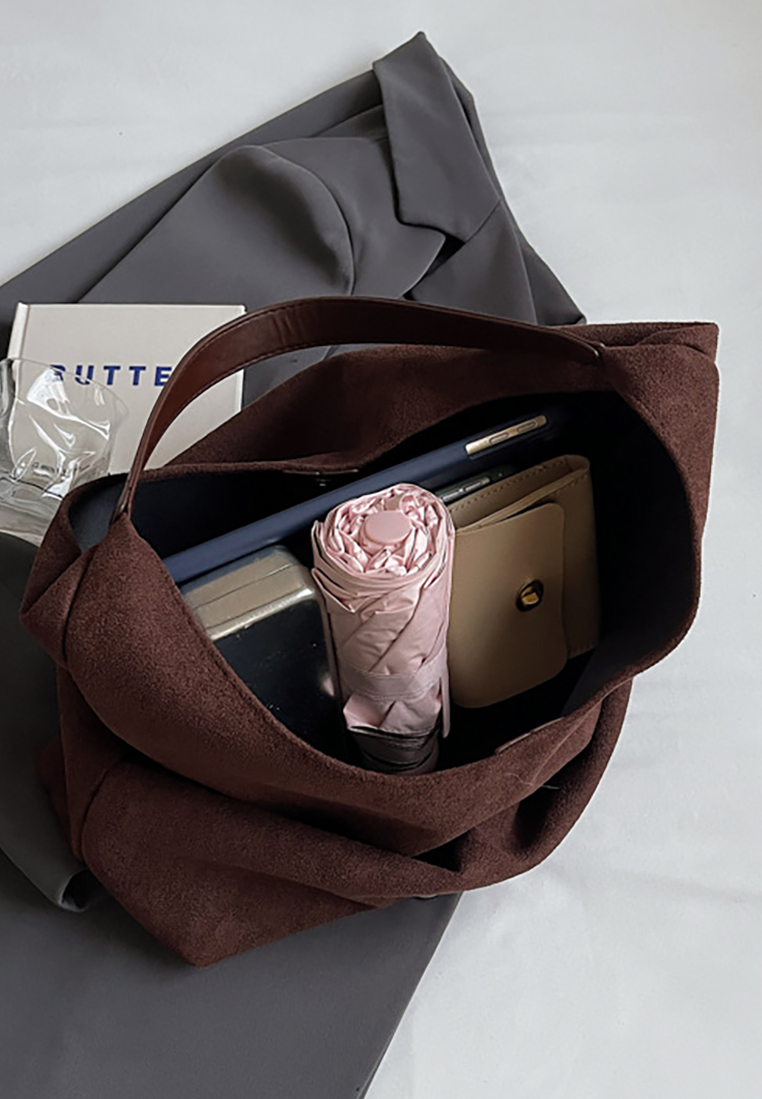 New Autumn Winter Commuter Suede Shoulder Tote Bucket Bag CA25110719BK