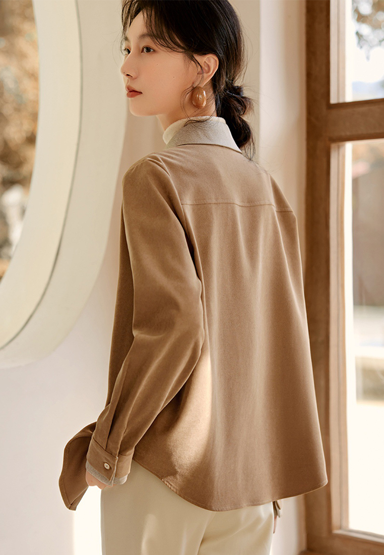 Autumn and winter elegant contrasting color thickened top shirt CA120419