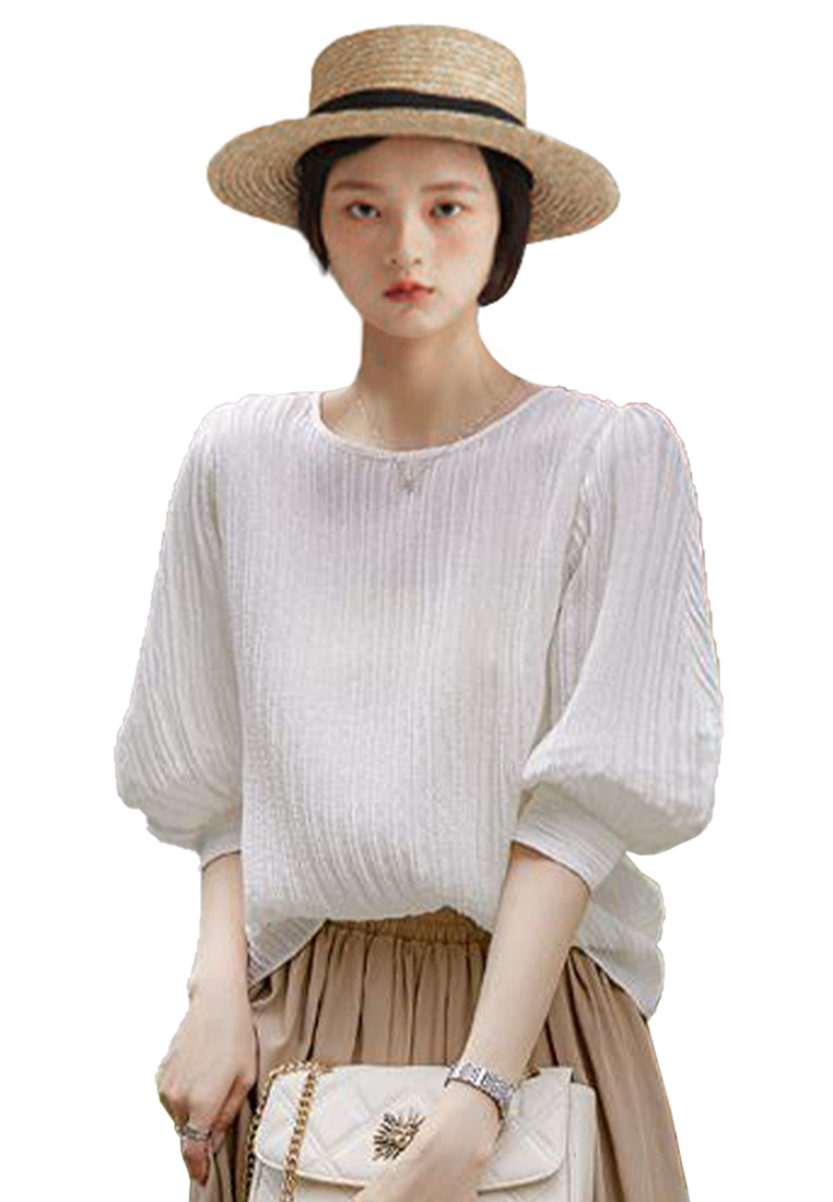High end temperament pleated silk casual top CA090819