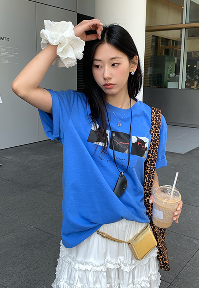 Summer Printed Simple Round Neck T-shirt CA25042919BL