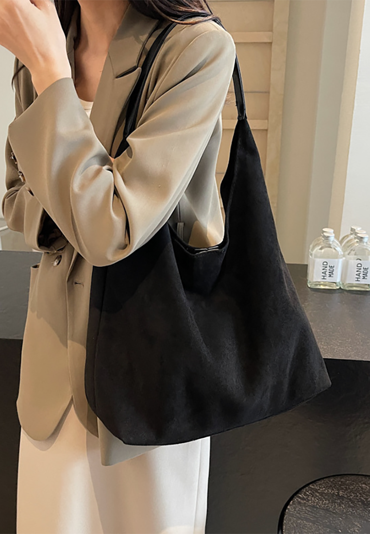 New Autumn Winter Commuter Suede Shoulder Tote Bucket Bag CA25110719BK