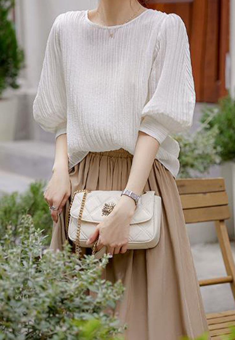 High end temperament pleated silk casual top CA090819