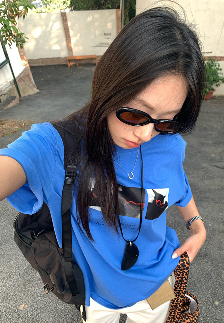 Summer Printed Simple Round Neck T-shirt CA25042919BL