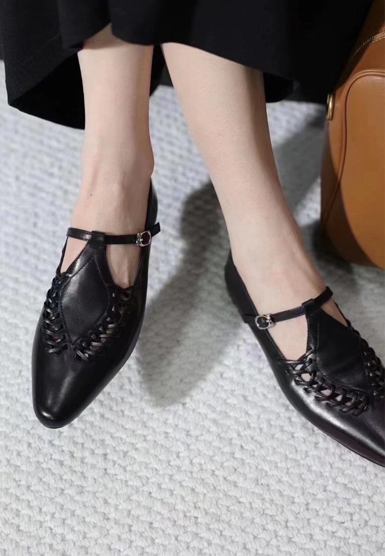 Summer pointed leather woven hollow flat shoes CA225042219SL