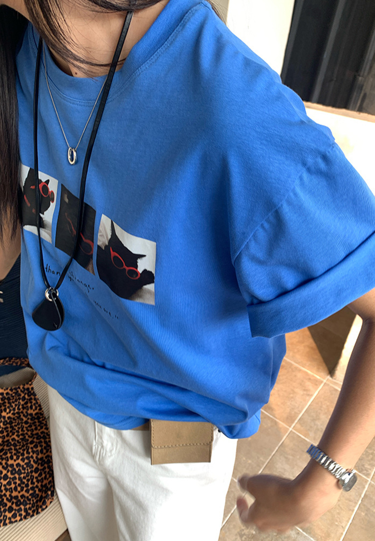 Summer Printed Simple Round Neck T-shirt CA25042919BL