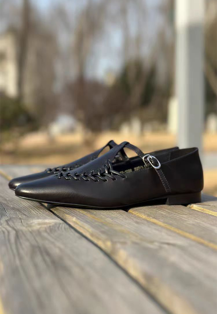 Summer pointed leather woven hollow flat shoes CA225042219SL