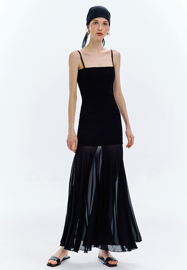 Summer Spliced Mesh Suspender Dress CA25061719BK