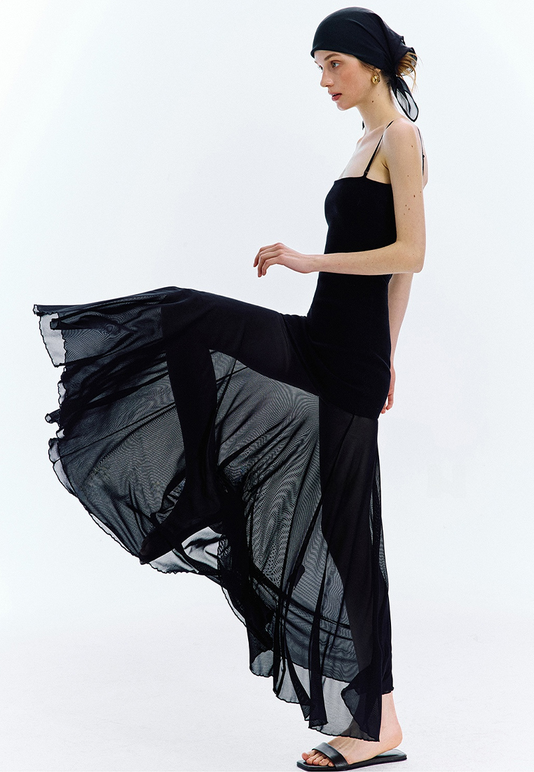 Summer Spliced Mesh Suspender Dress CA25061719BK