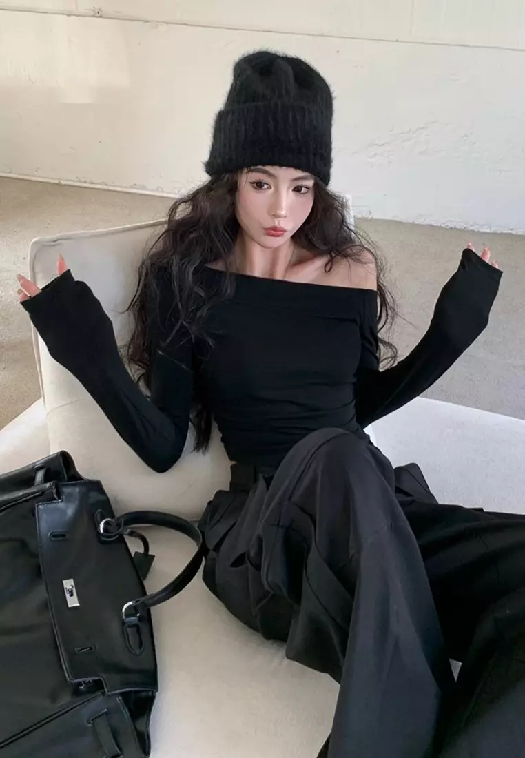 Short long sleeved base shirt top CA24092322BK