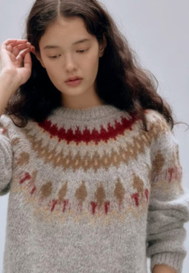 Temperament new holiday pattern mohair knitted top K121002GY