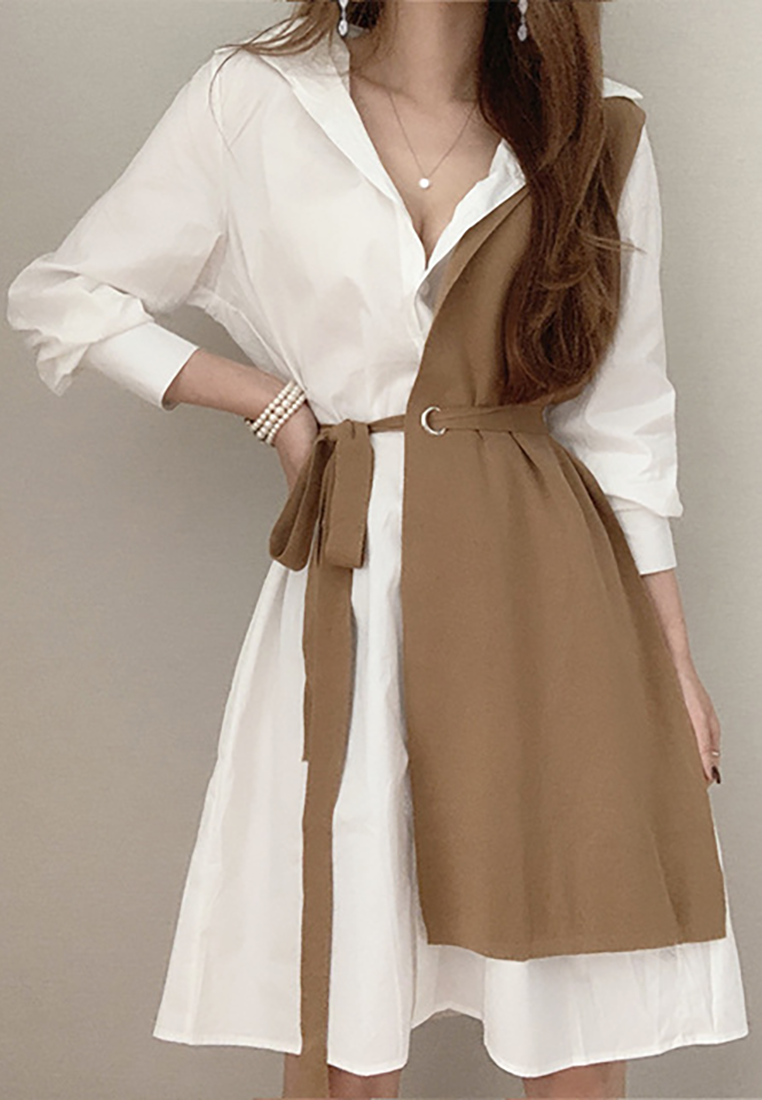 2024 new style spliced ​​long-sleeved shirt dress K092504-BW