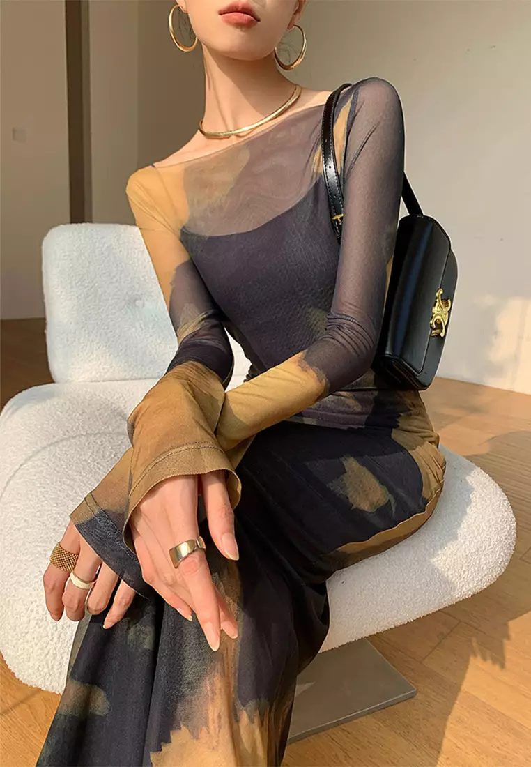 Spring Knitted Pattern Long Sleeve Dress CA24092307MT