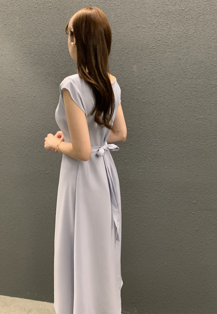 Korean elegant lace up waist cinching dress CA25032731BK