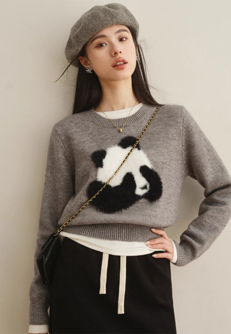 Temperament new panda pattern knitted top K120906