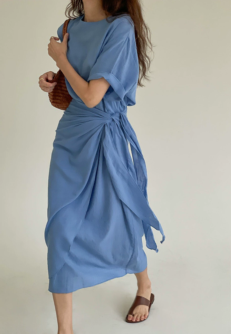 French retro tie waist casual dress CA25021314BL