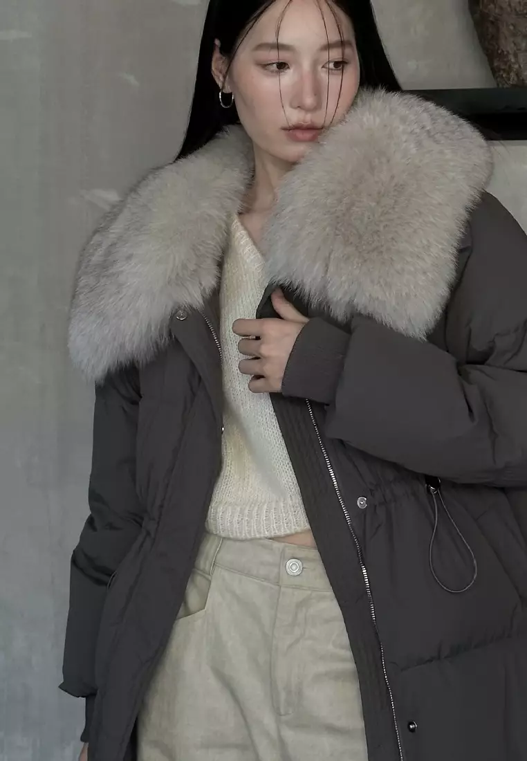 Luxury new high-end duck down big fur collar women's down long coat K112001GY