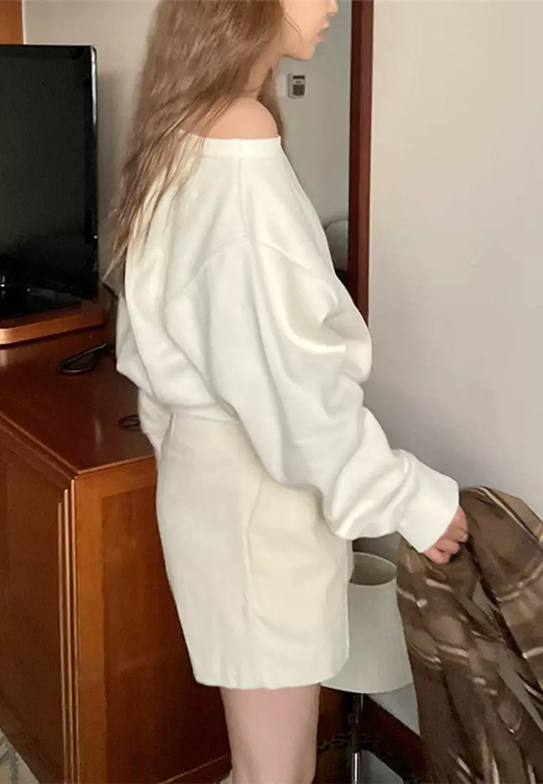 Korean style off shoulder top CA24092513GY