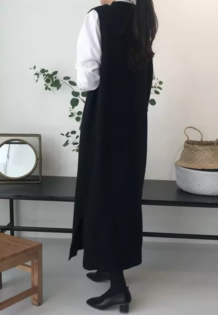 Classic retro long knit vest dress CA24092516BK