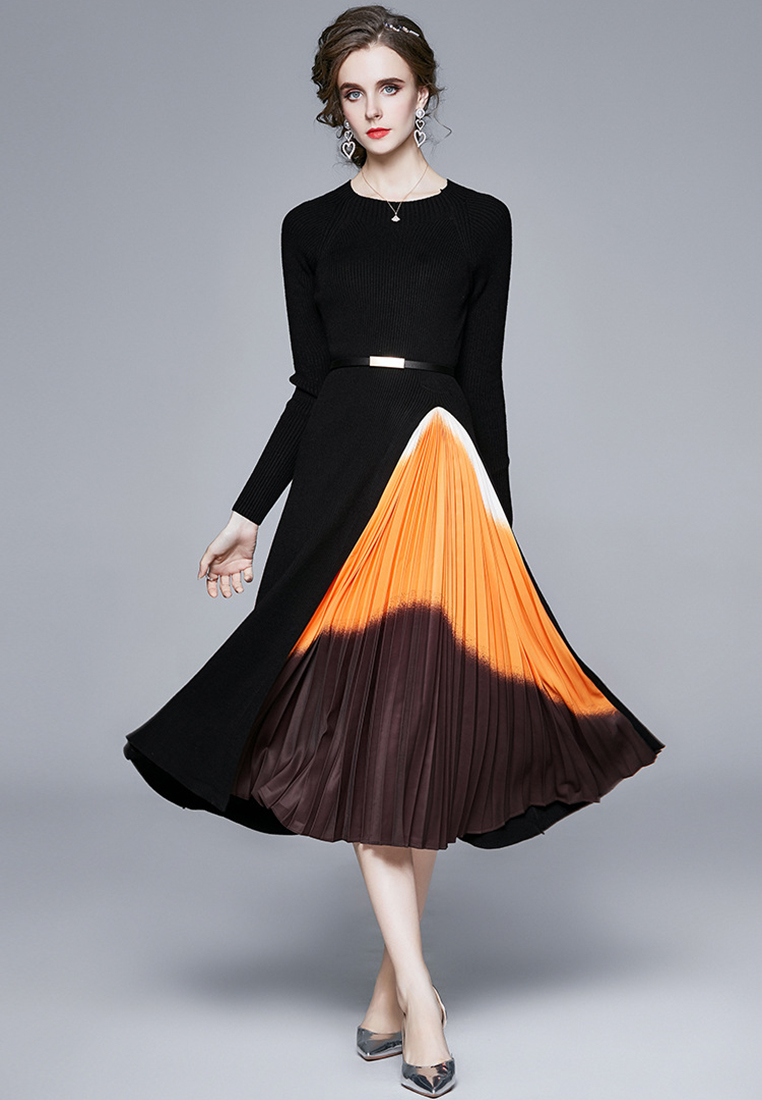 2024 Elegant Splicing Slimming Waist Dress for Women's Wear CA24073102BK