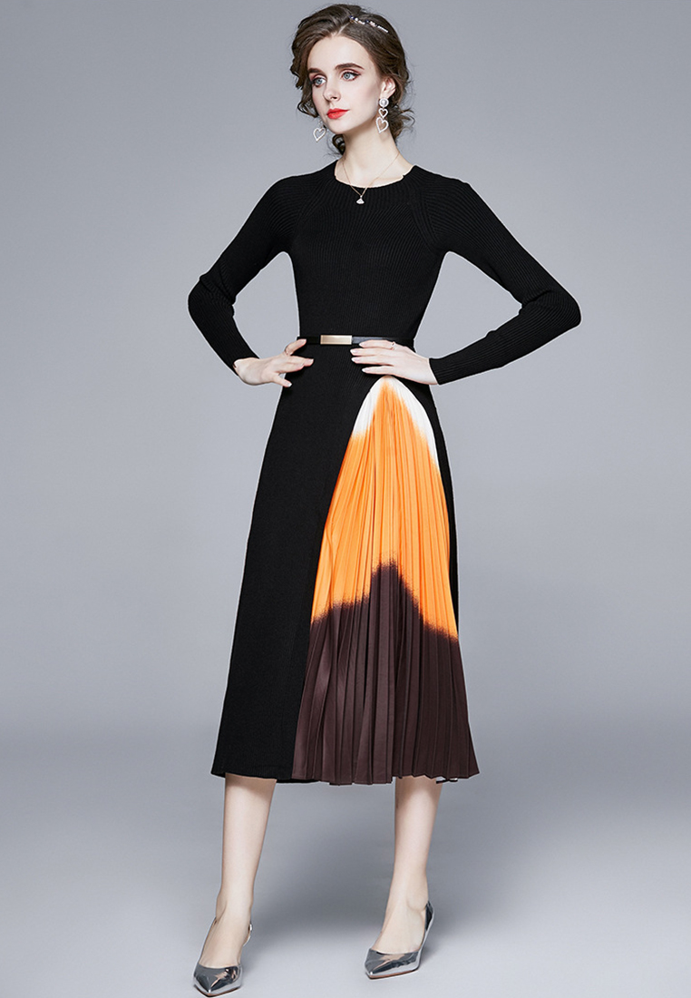 2024 Elegant Splicing Slimming Waist Dress for Women's Wear CA24073102BK