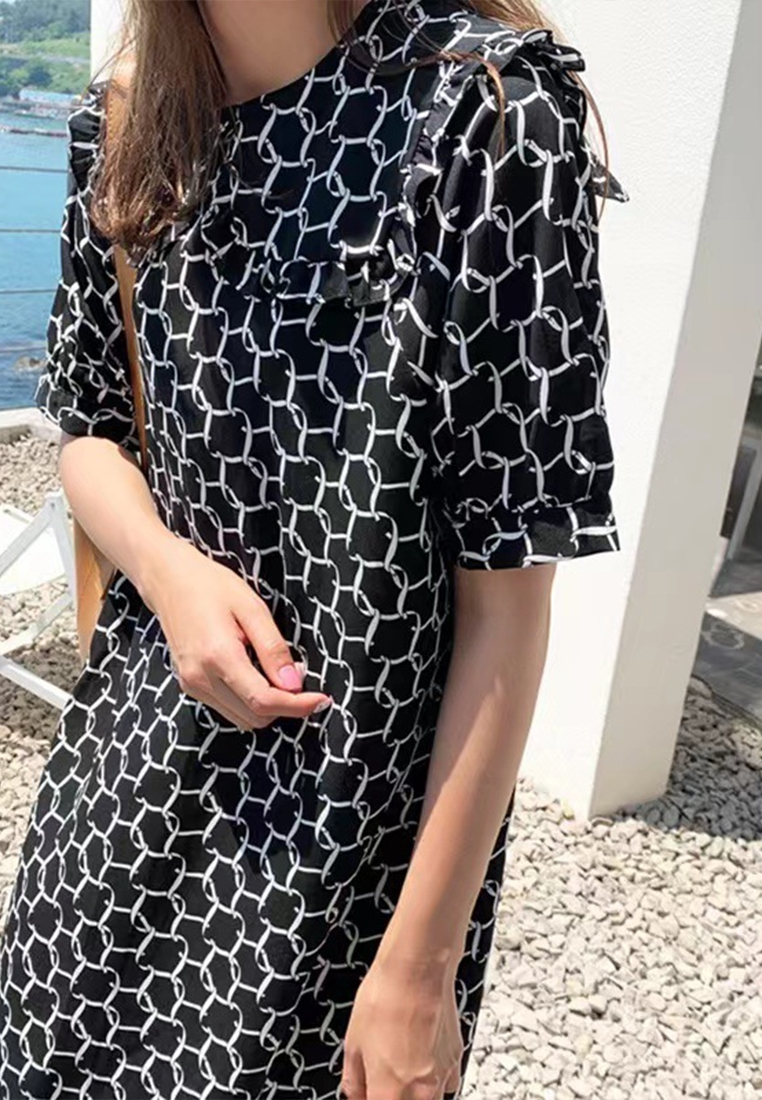 Black fairy skirt Korean version loose thin ruffled chiffon dress 30210