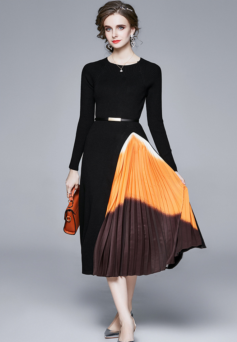 2024 Elegant Splicing Slimming Waist Dress for Women's Wear CA24073102BK