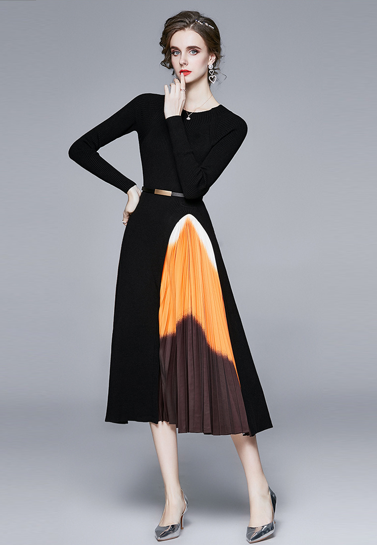 2024 Elegant Splicing Slimming Waist Dress for Women's Wear CA24073102BK