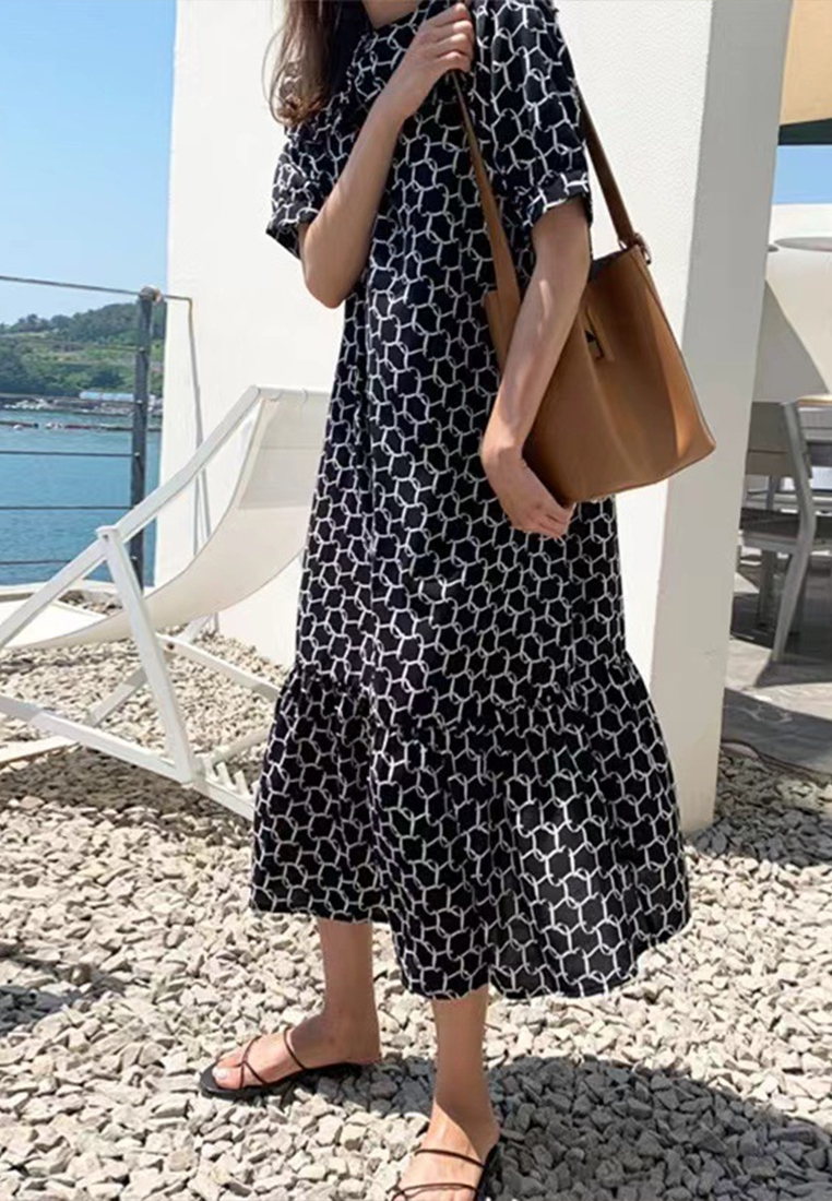 Black fairy skirt Korean version loose thin ruffled chiffon dress 30210