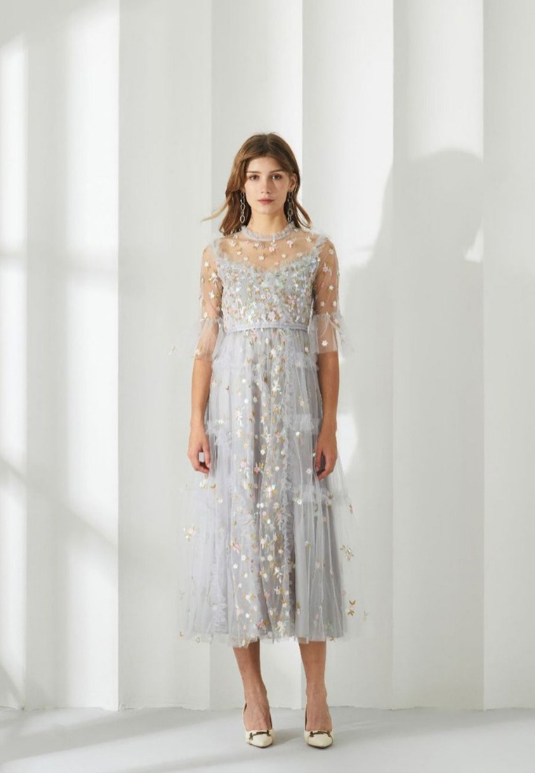 French embroidered crewneck gown CA24031902