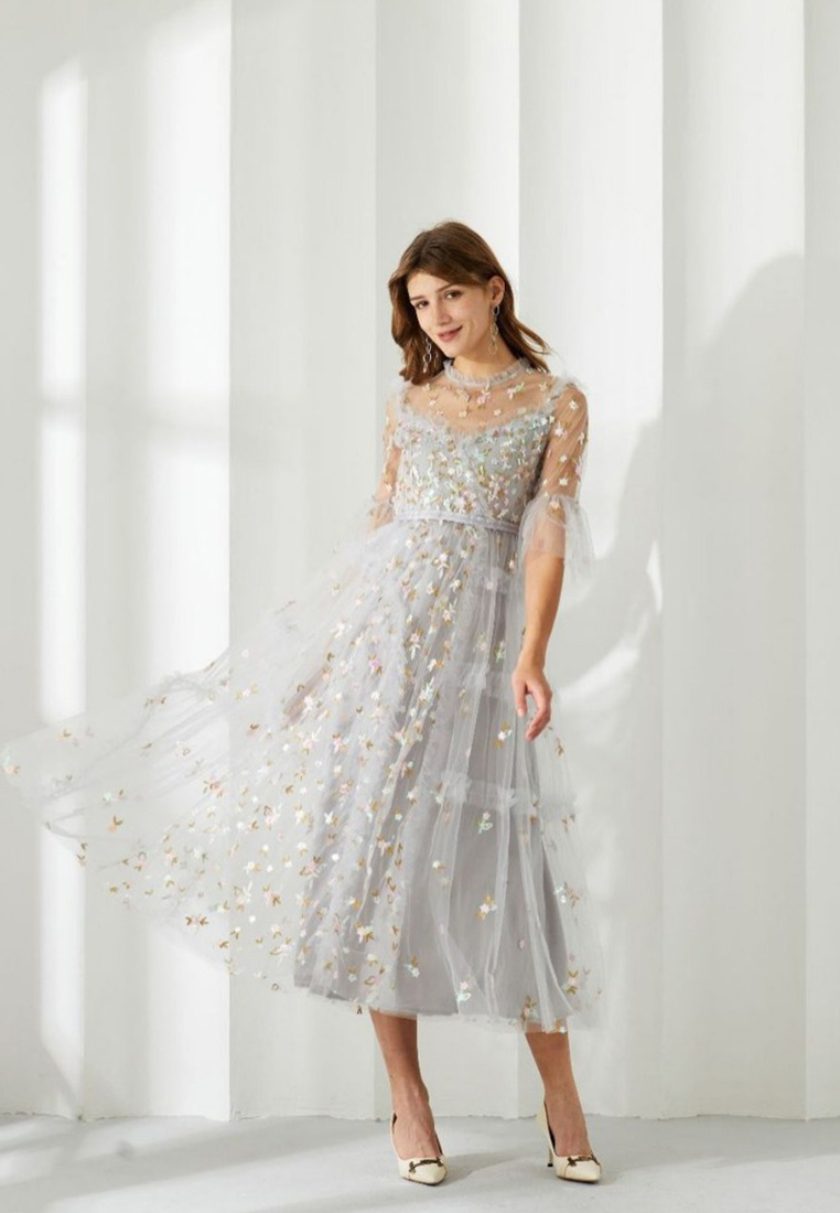 French embroidered crewneck gown CA24031902