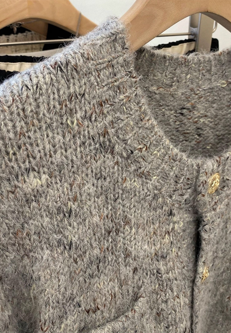 New French Knit Cardigan Grey Cropped Sweater Jacket CA110202