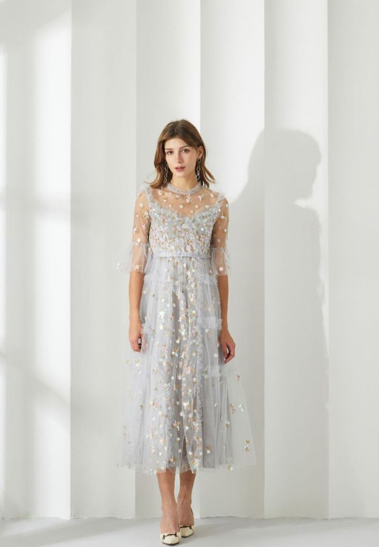 French embroidered crewneck gown CA24031902