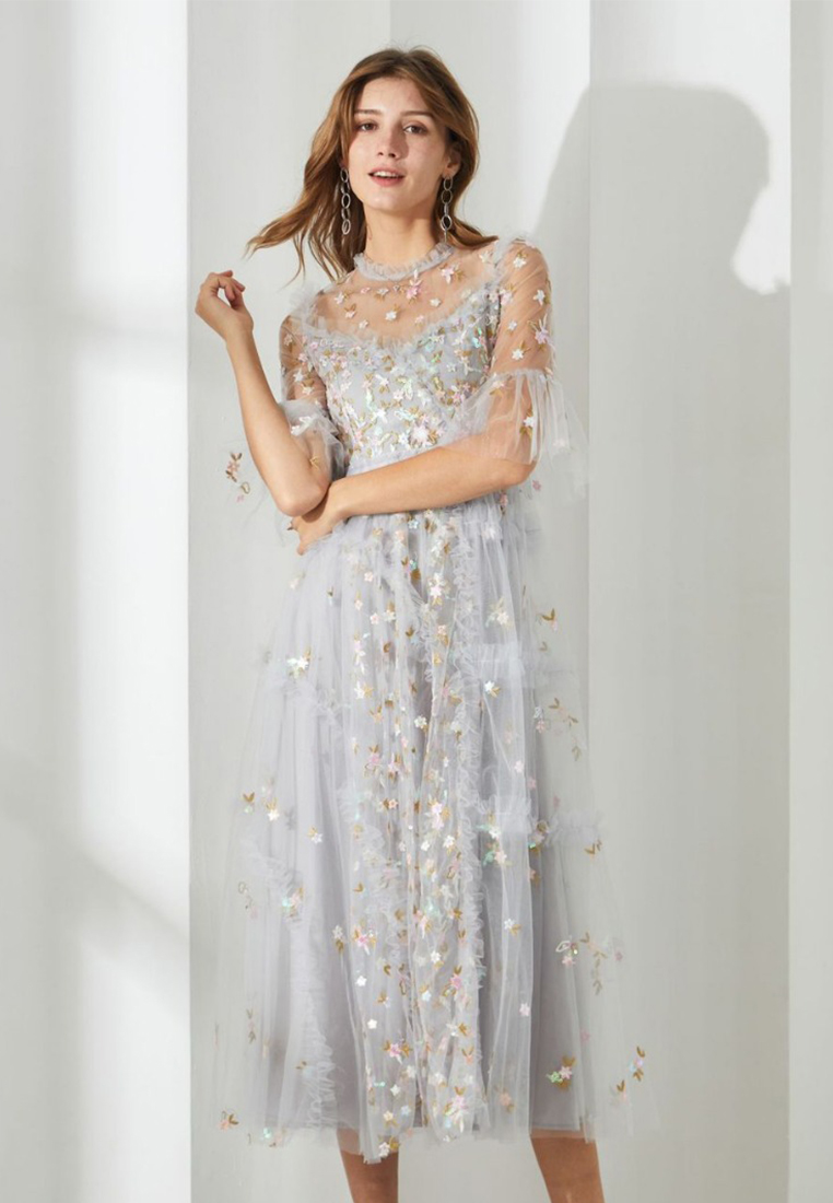 French embroidered crewneck gown CA24031902