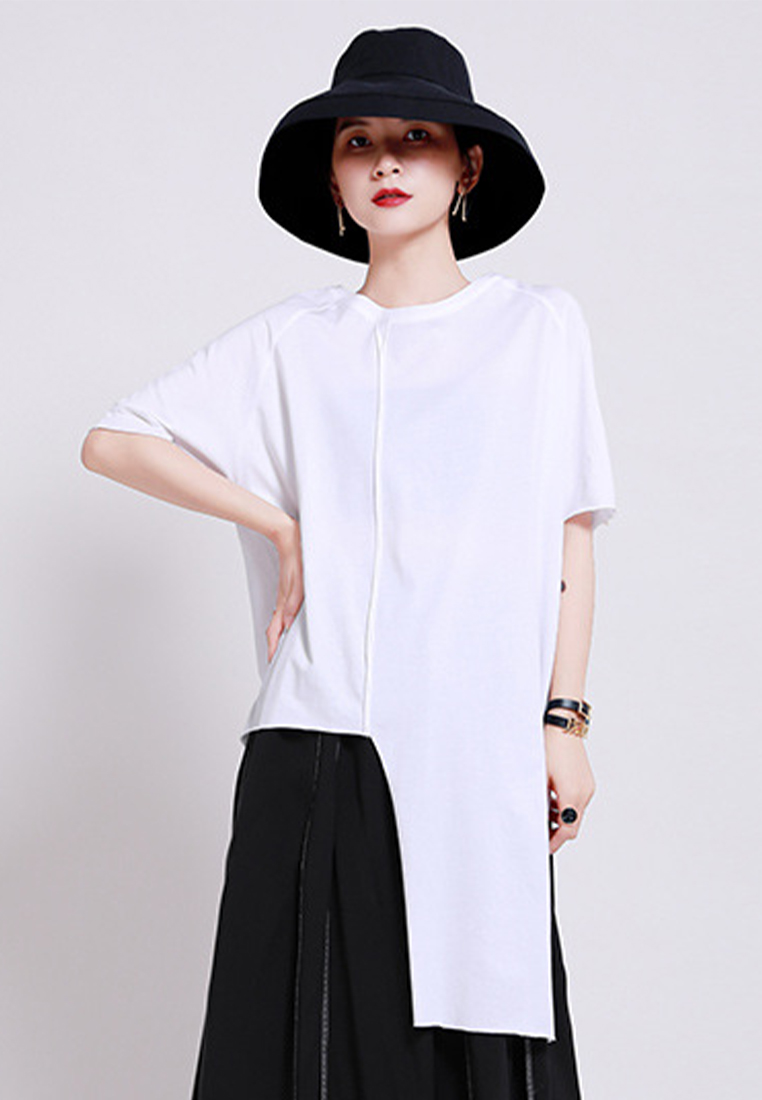 2024 New Irregular T-shirt Split Loose Casual CA24030102BK
