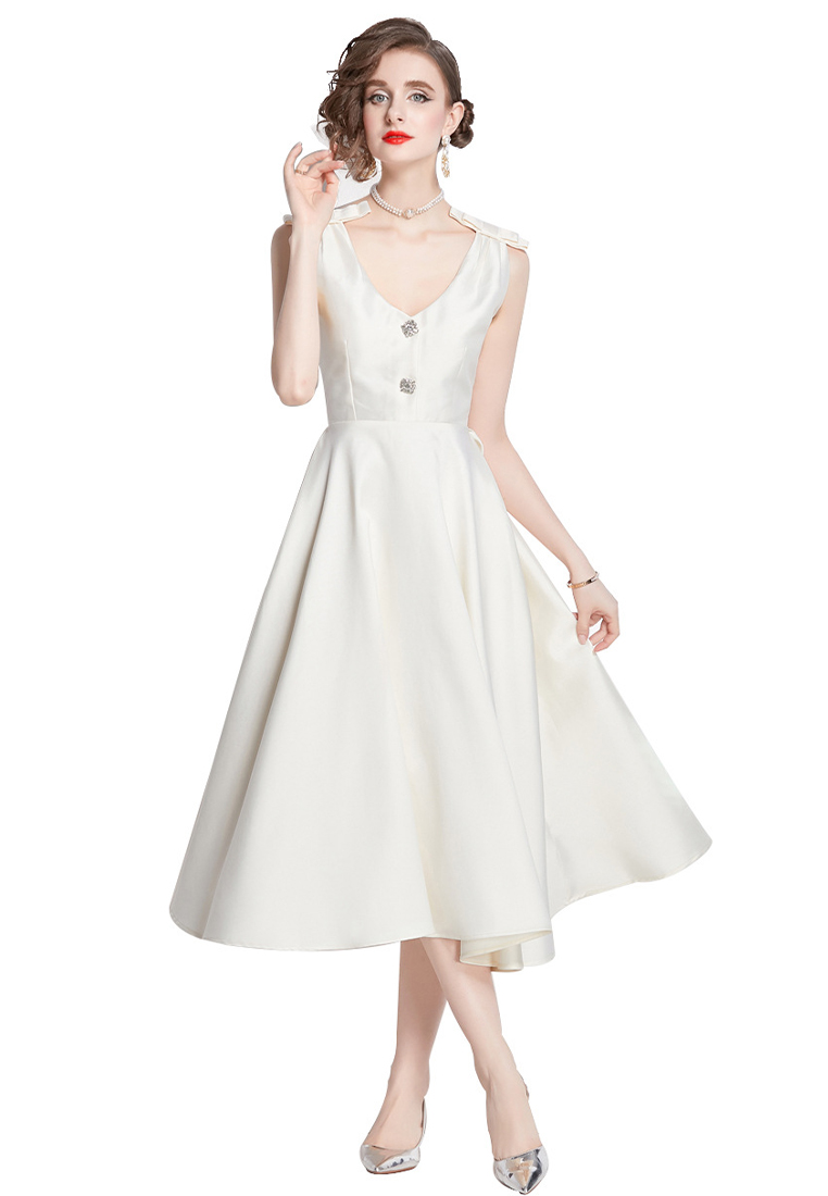 2024 Retro French Satin Dress Minimalist Slim Fit Party Dress CA4021902W