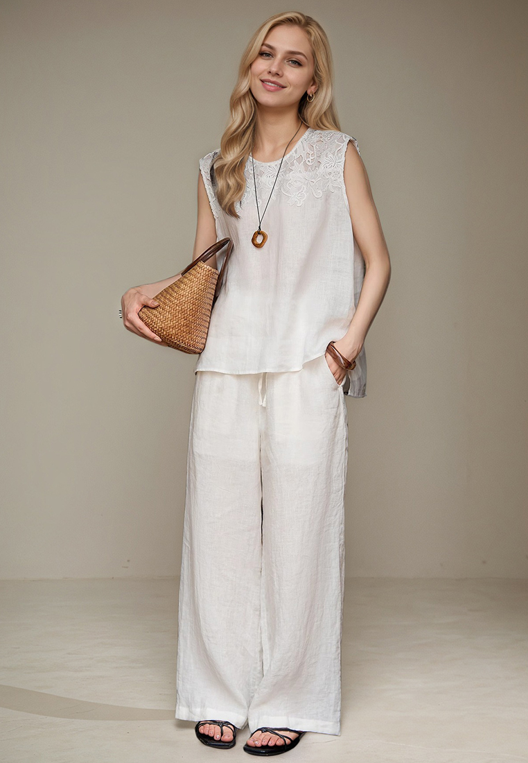 Summer new breathable loose white Tops + shorts/pants setCA25060302W