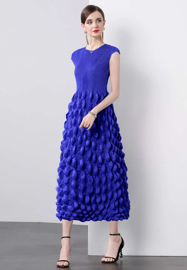 Handmade pleated shoulder wrapped bubble dress CA241128102GR