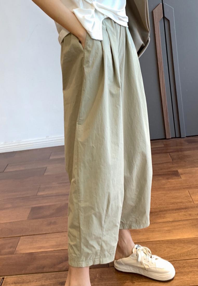 High-quality simple high-waisted slim and loose waist with elastic band cropped casual pants CA23050402BL-sunnydaysweety