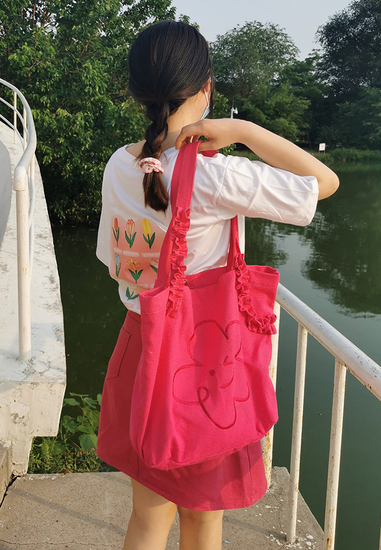 Women's embroidered smiley face canvas bag CA24061702KI-sunnydaysweety