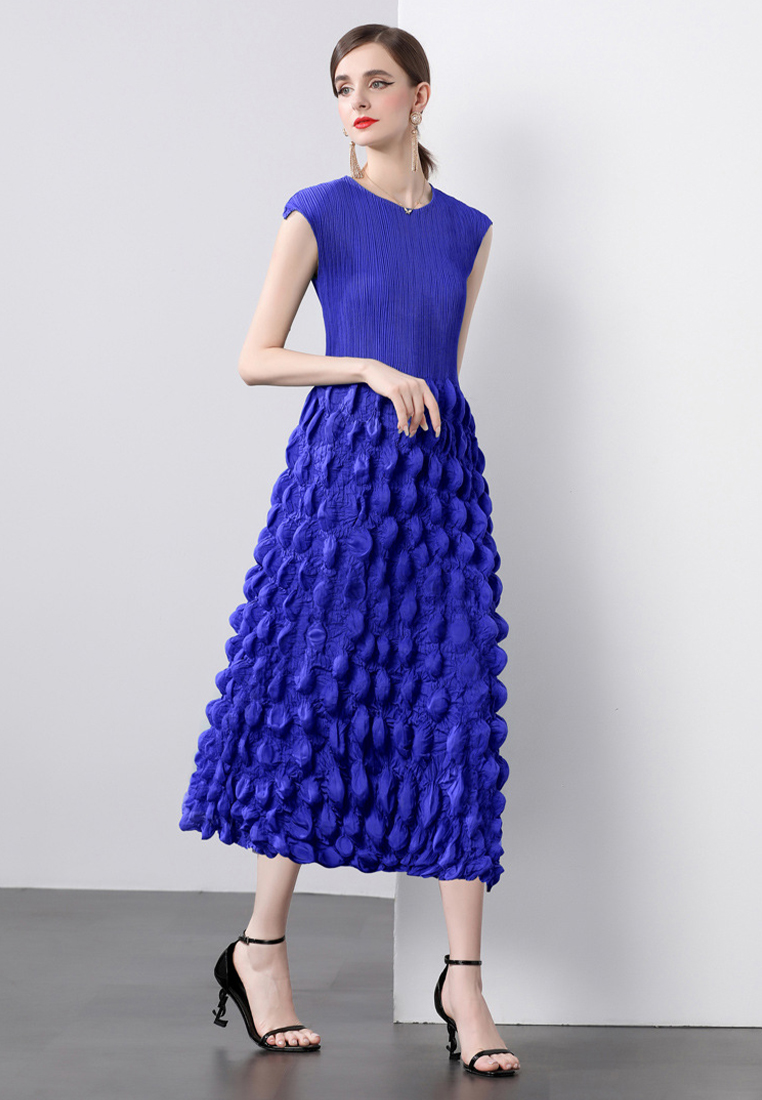 Handmade pleated shoulder wrapped bubble dress CA241128102GR