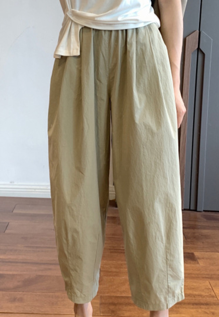 High-quality simple high-waisted slim and loose waist with elastic band cropped casual pants CA23050402BL-sunnydaysweety